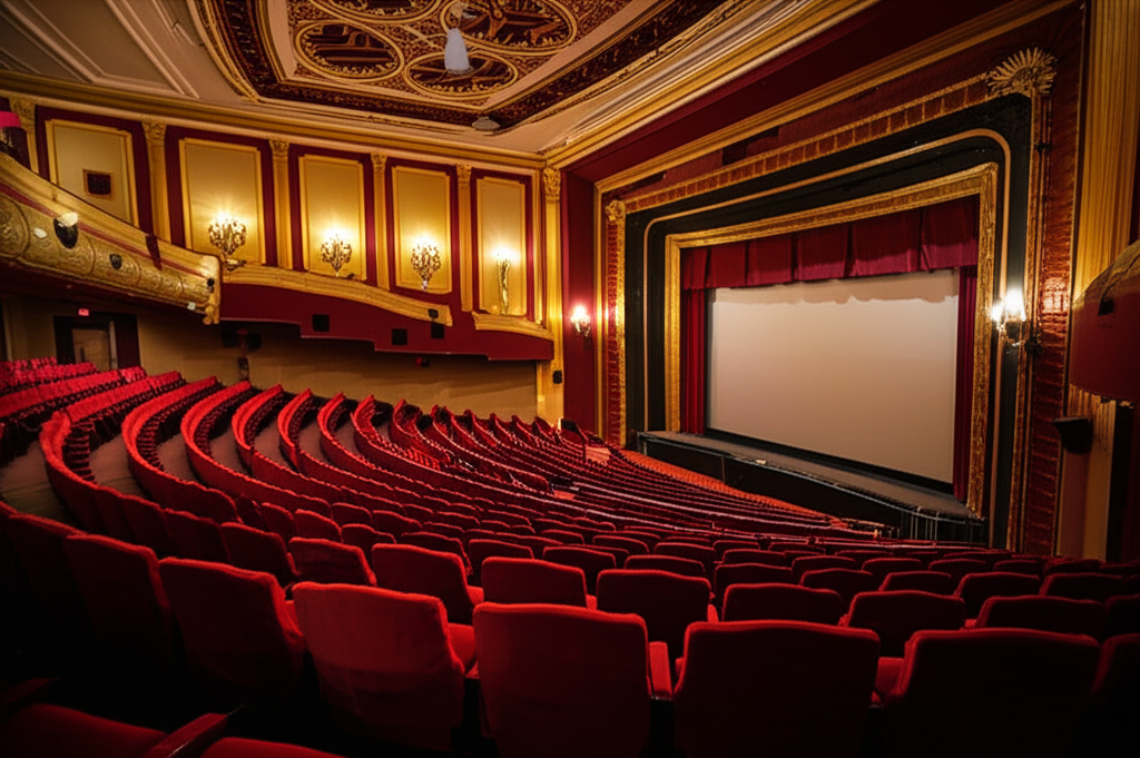 Empty elegant cinema theater interior